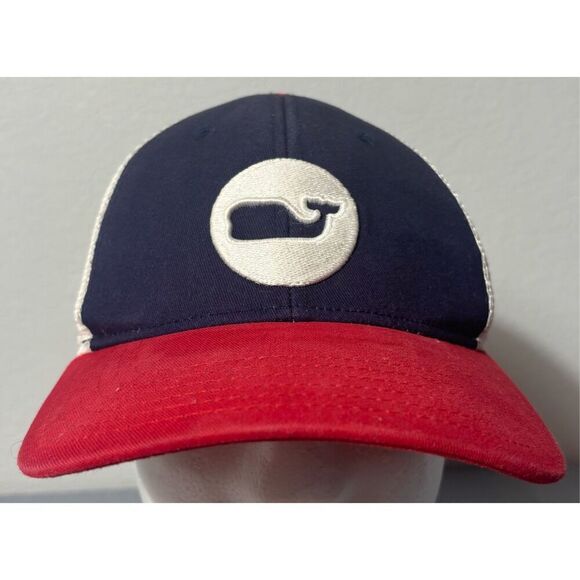 Vineyard Vines Whale Logo Hat Cap Red Blue Snapback Mesh Embroidered - Picture 2 of 8
